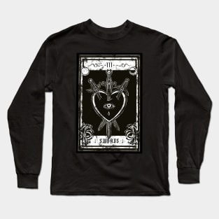 Three of swords - Tarot card, tarot, sword, magic, heart, night, moon, skull, Snake, toxic love, stranger, goth, death Long Sleeve T-Shirt